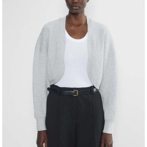 BABATON Decision Shrug Heather Chrome Grey Crop Cardigan Sweater XS - Picture 2 of 13